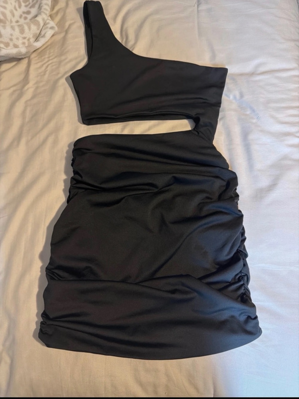 SHEIN Black One-Shoulder Cutout Ruched Bodycon Dress